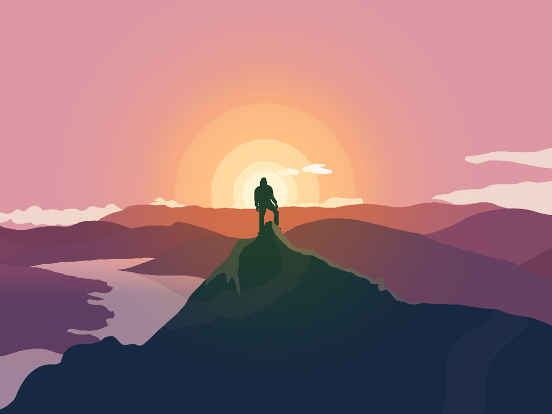 산 정상 일출 일러스트