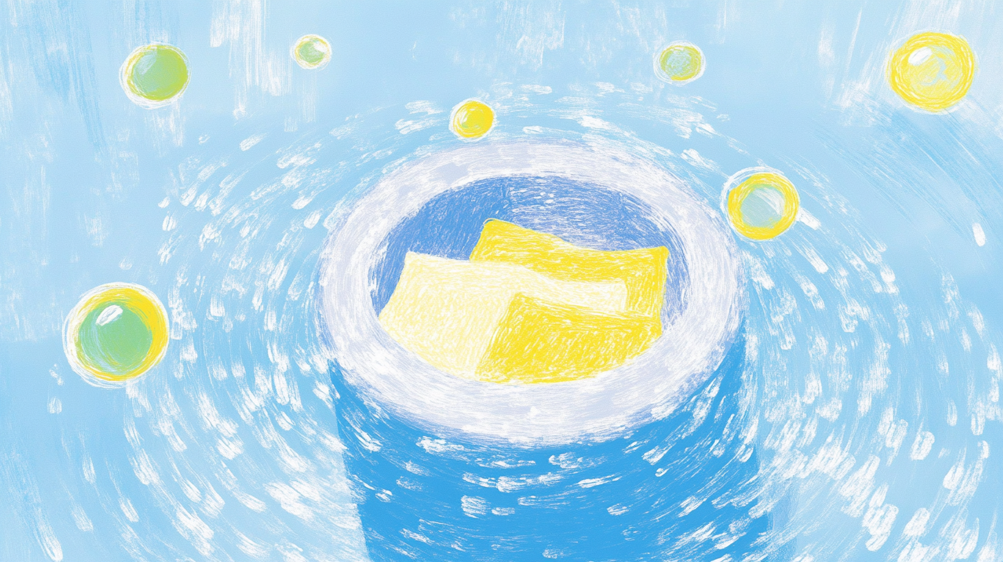 옷을 둘러싸고 회오리치는 활기찬 거품과 물 속에서 작동 중인 친환경 삼성 세탁기, 효과적인 세탁 성능을 보여줌.