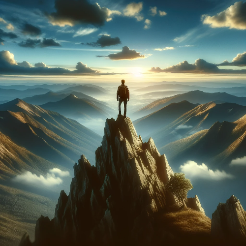 산 정상에 서있는 한사람