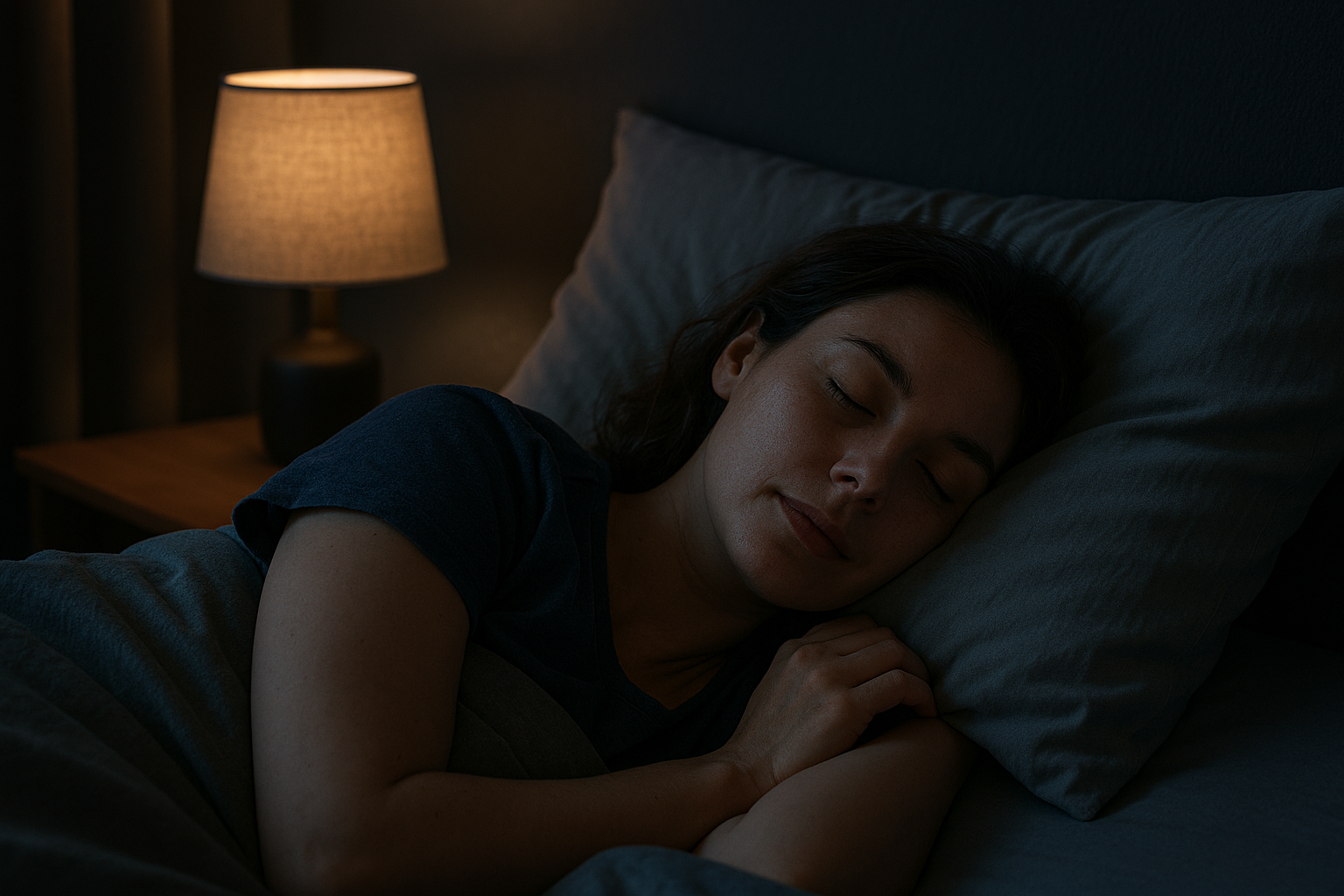 어두운 조명 아래 편안히 잠드는 모습