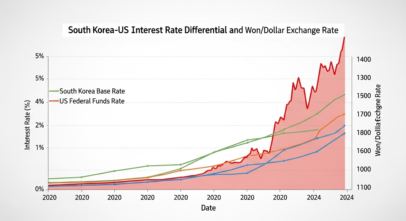 한국과 미국의 금리차 및 환율 변동성 그래프