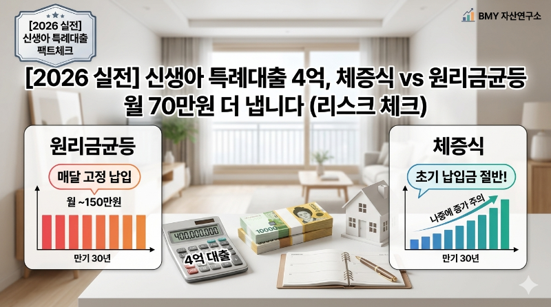 2026 신생아 특례대출 4억 원 상환 방식별 이자 비교표 (체증식 vs 원리금 균등) 썸네일