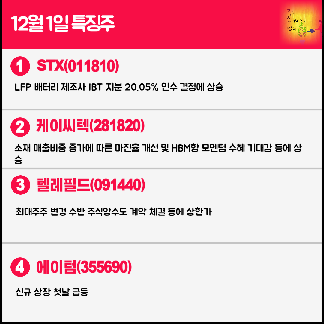 12월 1일 오늘의 특징주