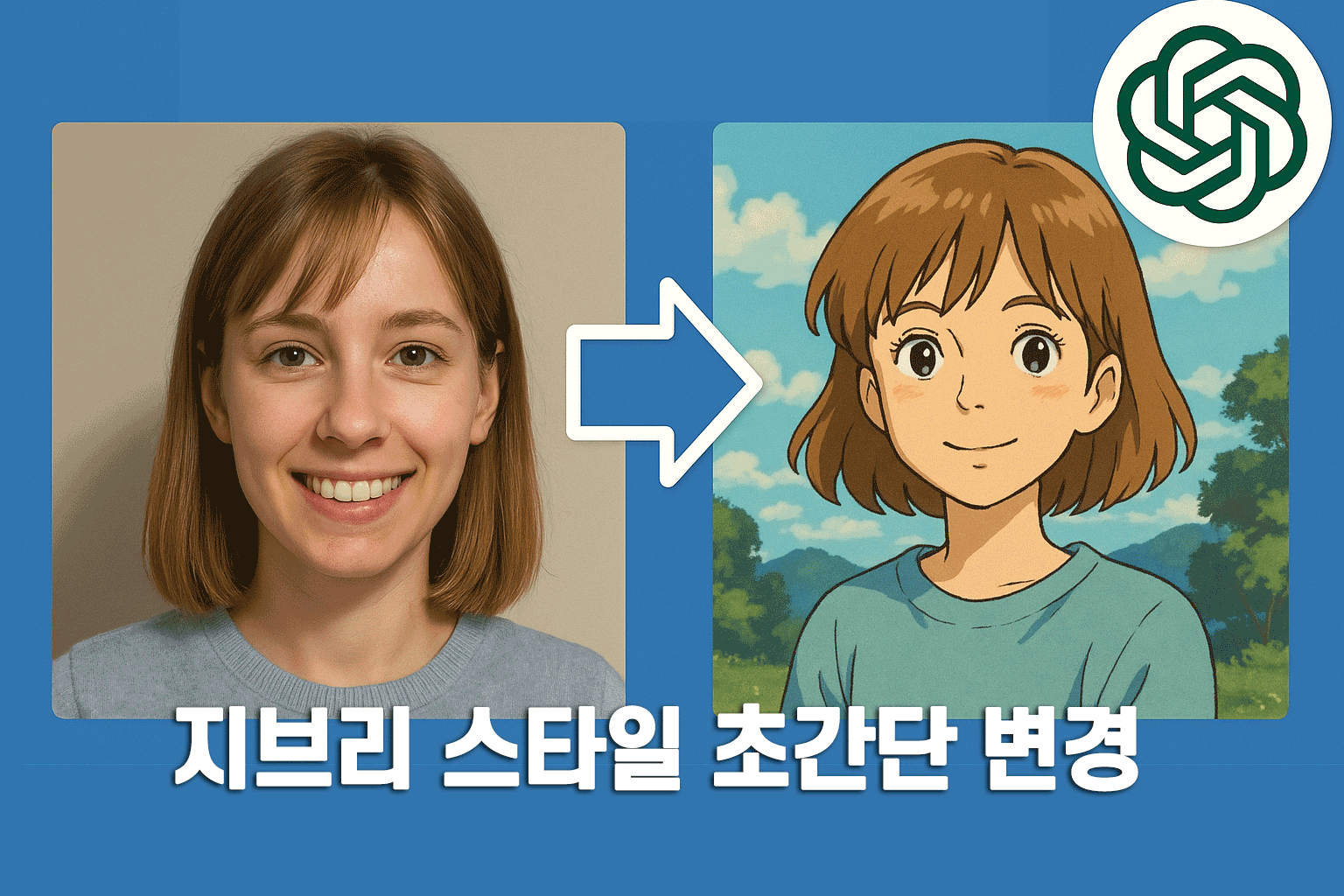 일반 사진과 지브리 만화풍으로 변경된 사진을 나란히 배치