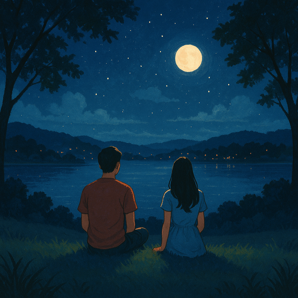 여름밤 연인 일러스트