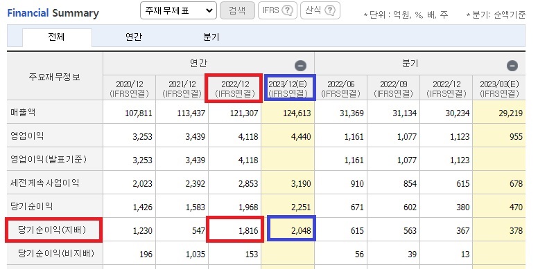 지배주주 순이익표