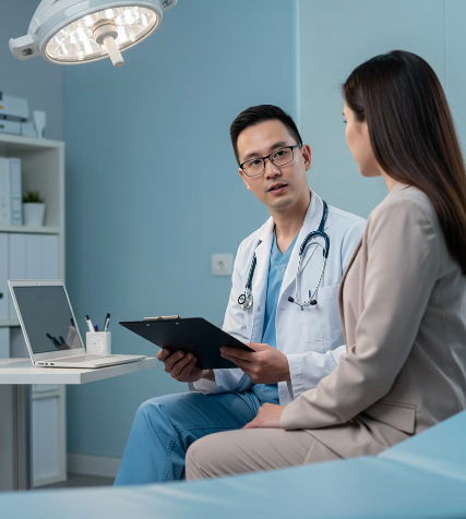 자주 묻는 질문 (Q&A)에 대해 답하는 의사