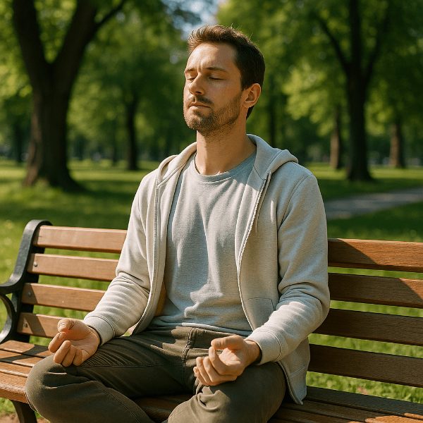 공원에서 조용히 명상하는 남자