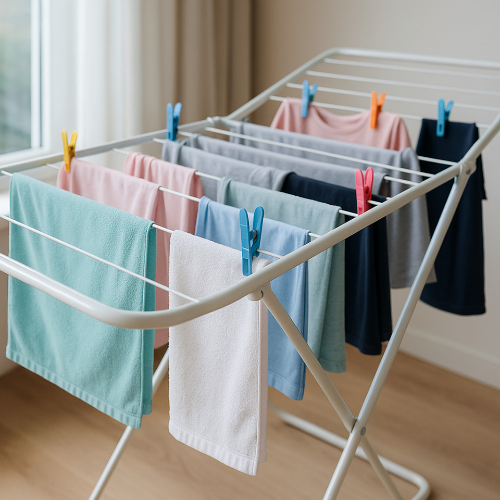 빨래 말릴때 빨래간의 간격을 띄워서 말리는 사진