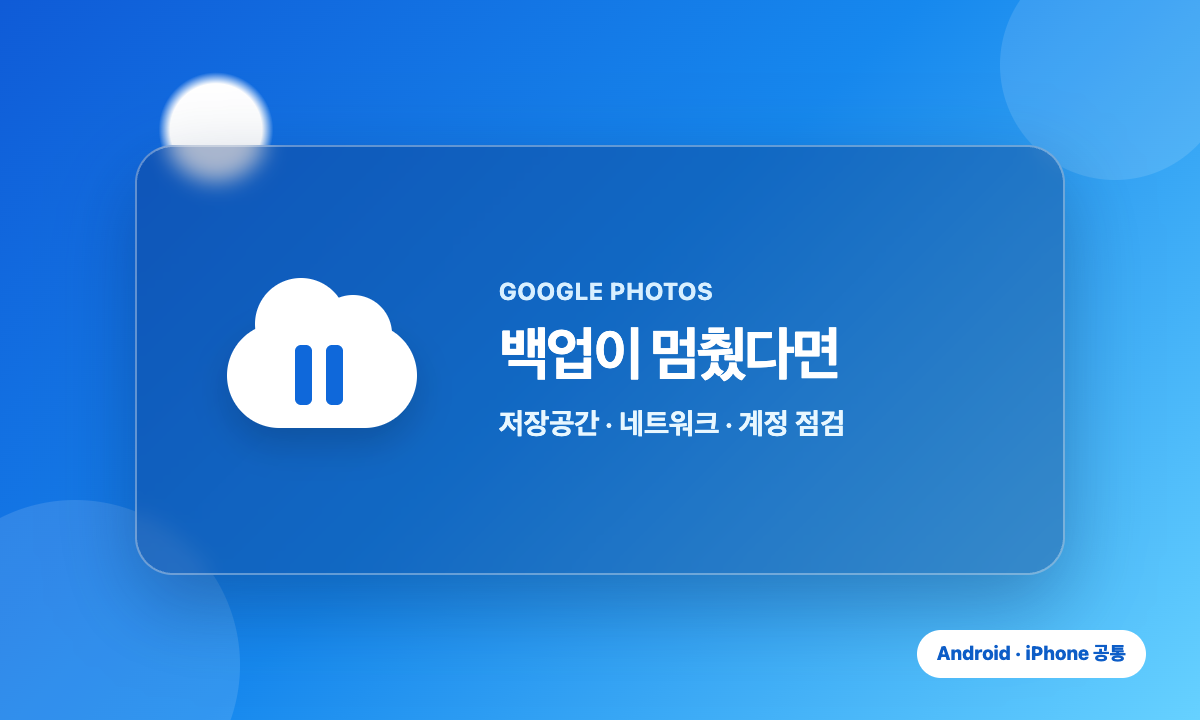 Google Photos 백업 멈춤 해결을 위한 저장공간&middot;Wi-Fi&middot;계정 점검 안내