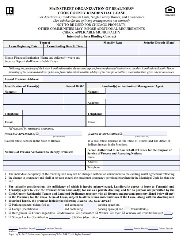 Cook County Residential Lease form pg 1