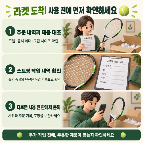 코치가 추천한 라켓, 주문 옵션까지 같은 제품인지 확인했나요?