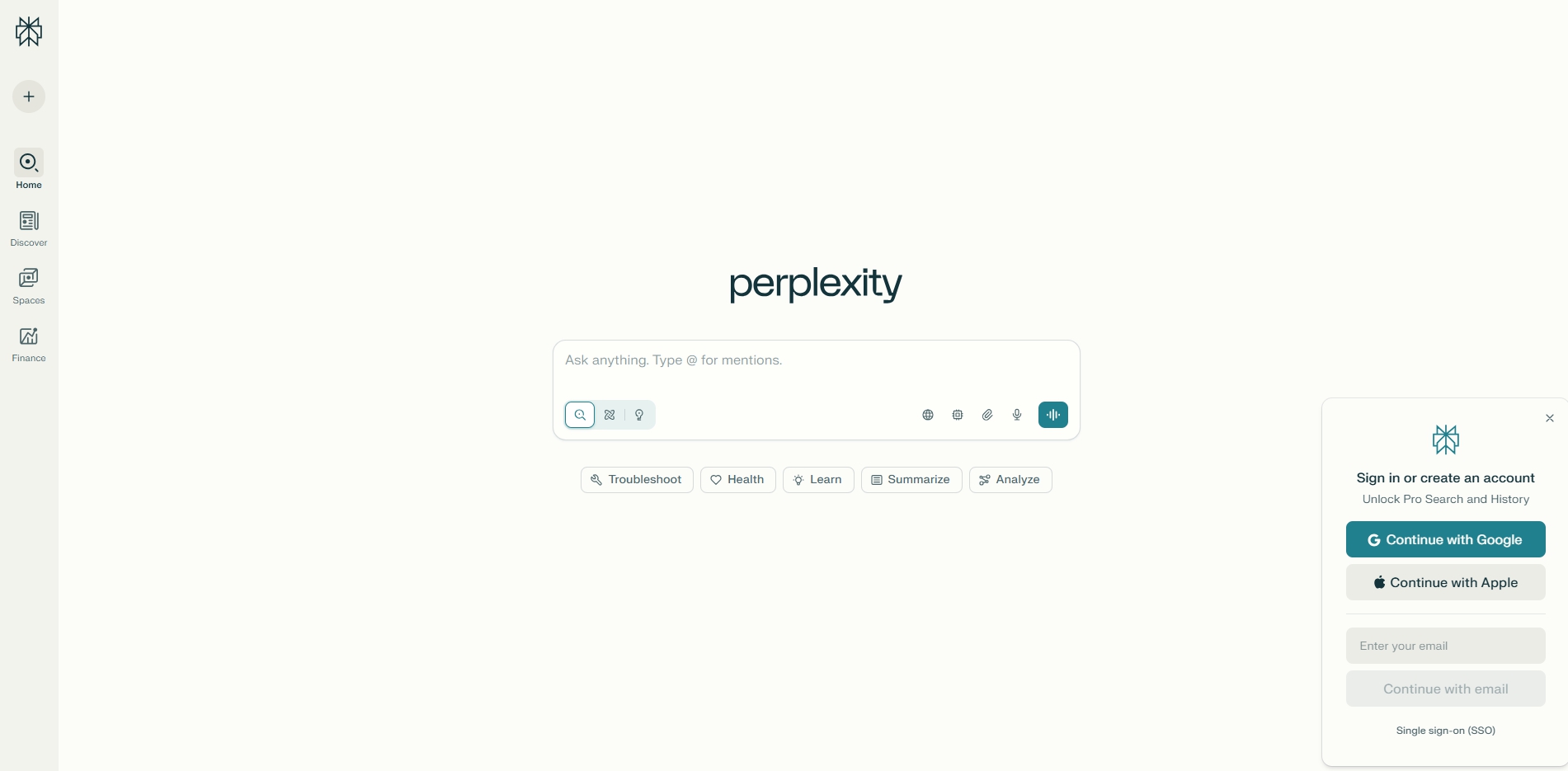 퍼플렉시티 메인페이지