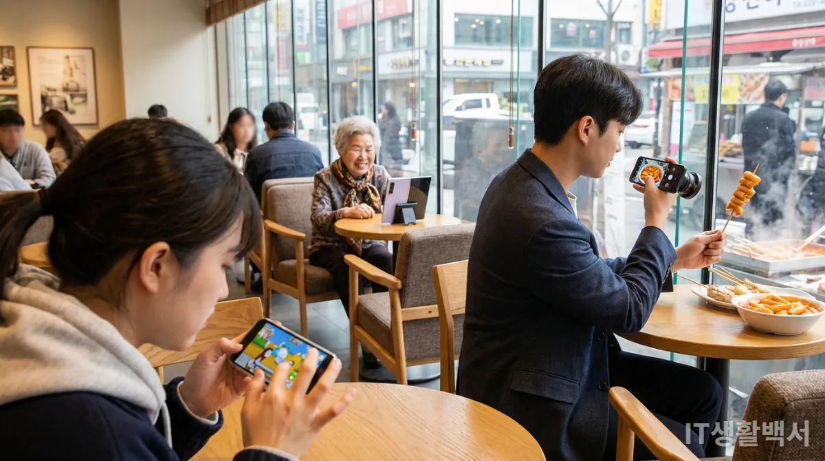 다양한 스마트폰 사용 패턴을 보여주는 한국인들