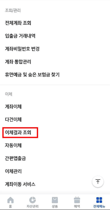 이체결과 조회