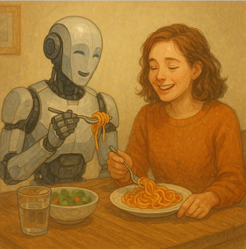 ai와 함께 식사하는 여성