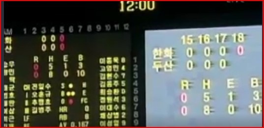 경기를 진행하고 있는 전광판의 모습