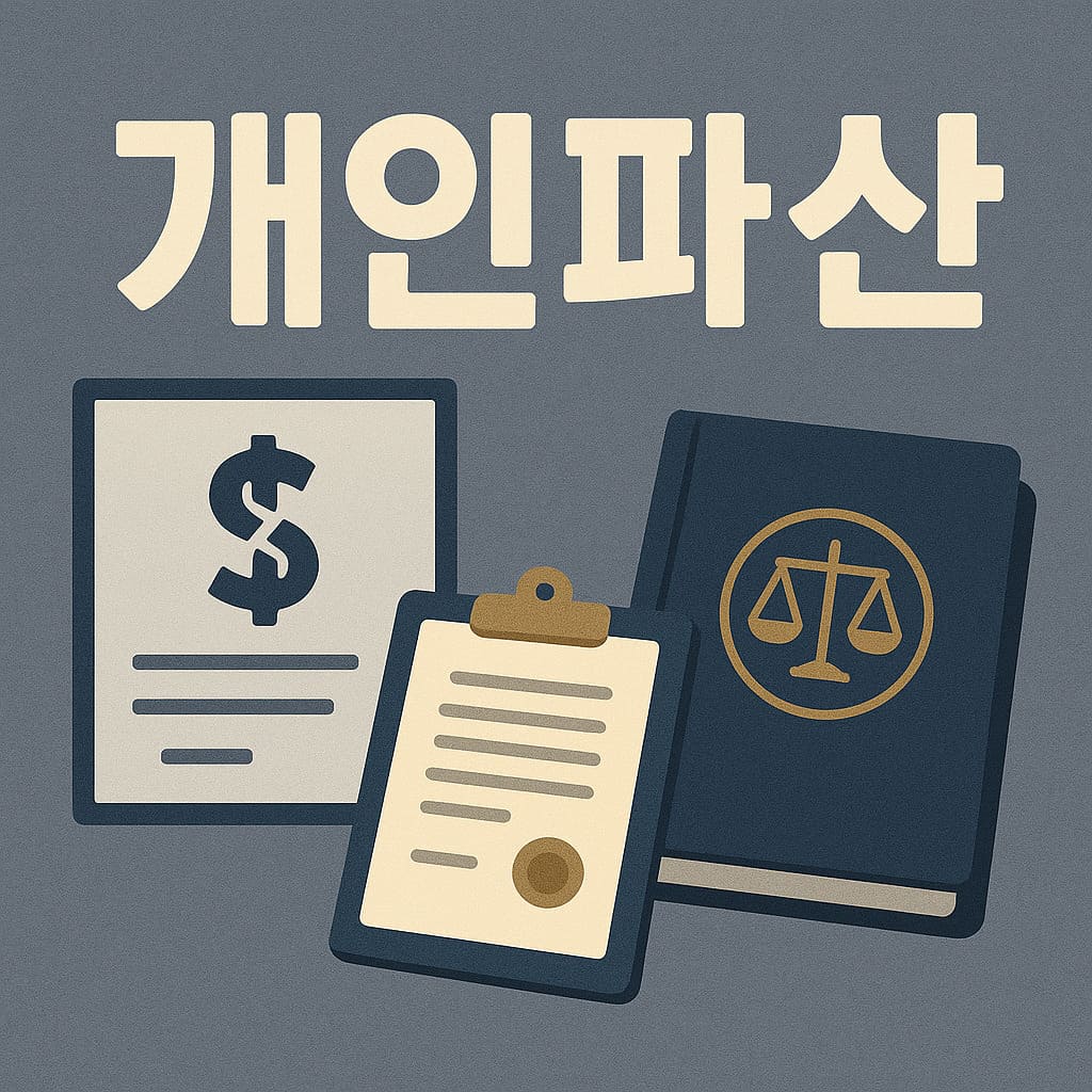 개인파산 관련 서류와 법률 상징 이미지