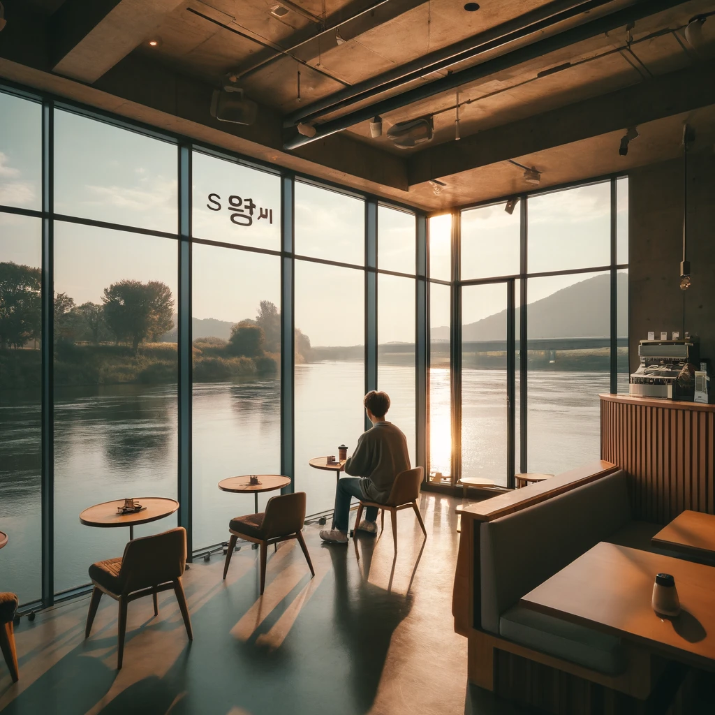 평택 리버뷰 카페 &ldquo;아카이브&rdquo;의 분위기를 상상해서 그려낸 장면