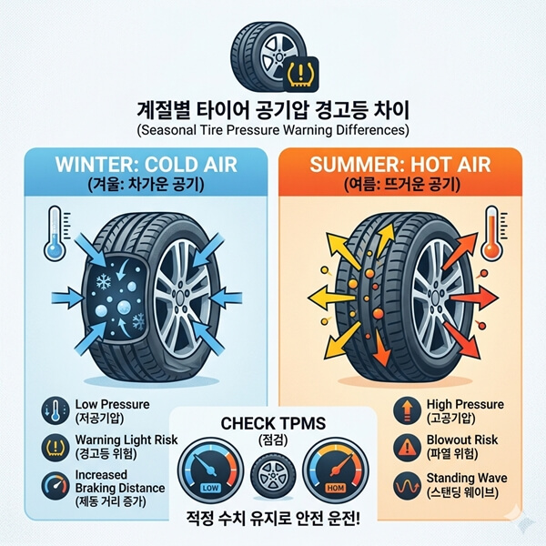 계절별 타이어 공기압 경고등 차이