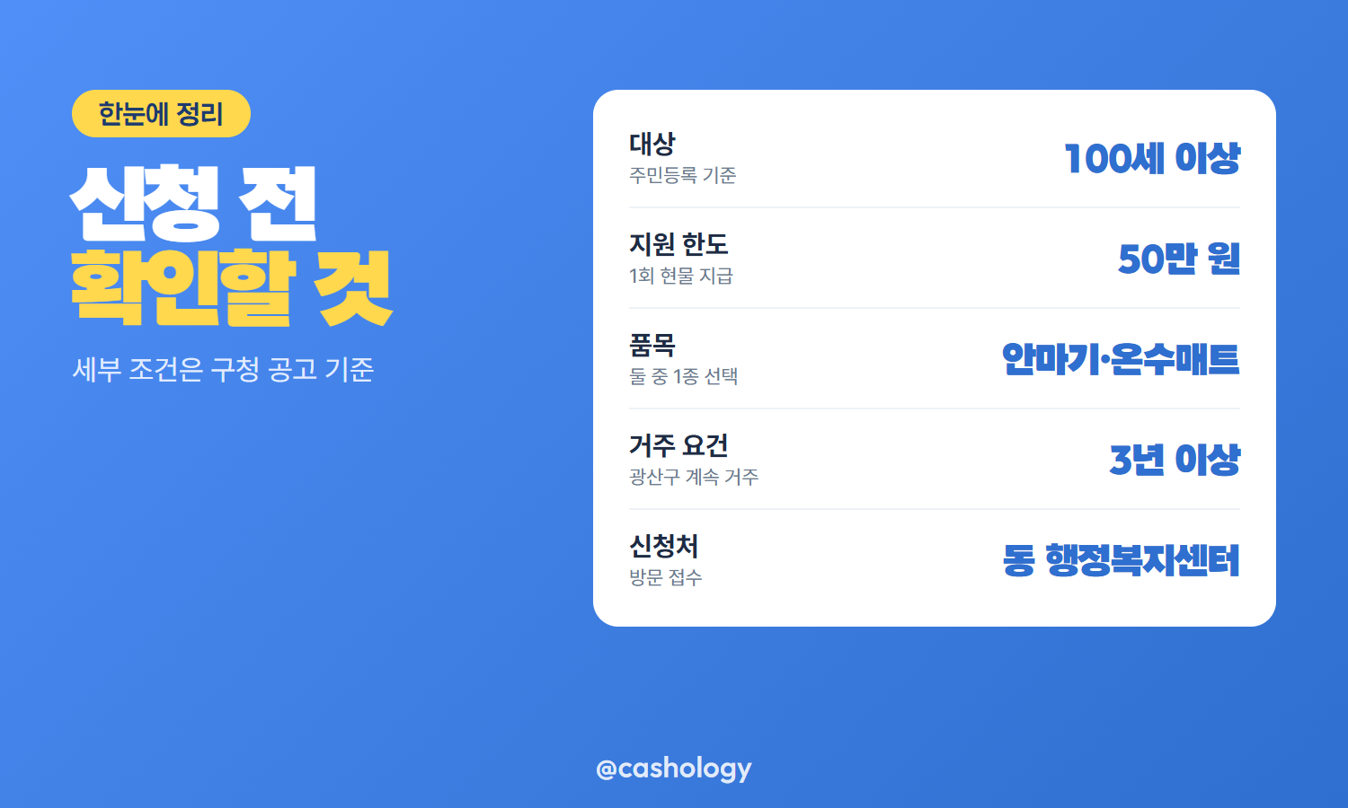 광산구 장수축하물품 대상 금액 거주 요건 표
