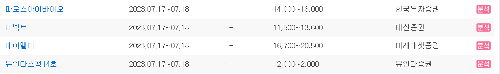 7월 3주차 공모주 청약 일정