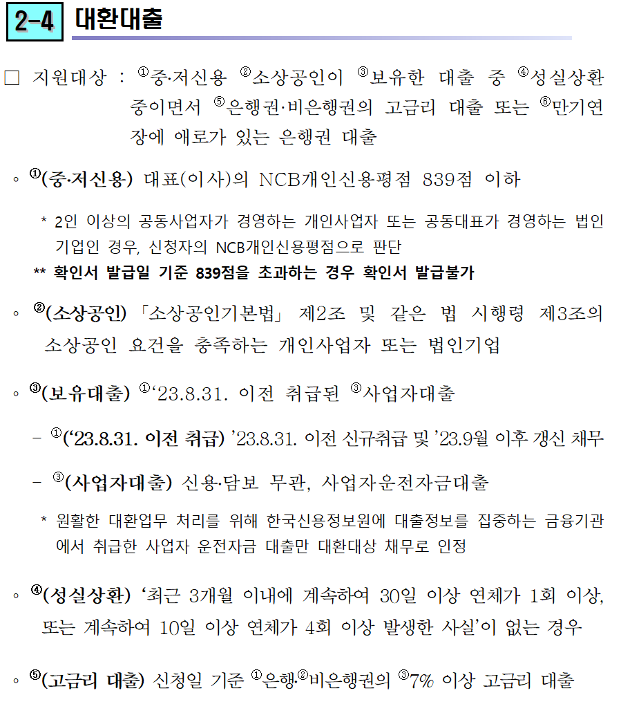 소상공인 대환대출 지원대상