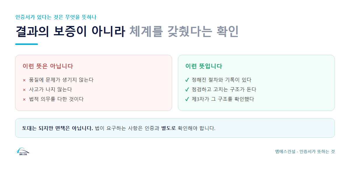 인증서가 뜻하는 것과 뜻하지 않는 것 대비표