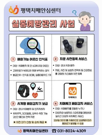 치매안심센터에서 지원하는 배회감지기 및 인식표 종류.