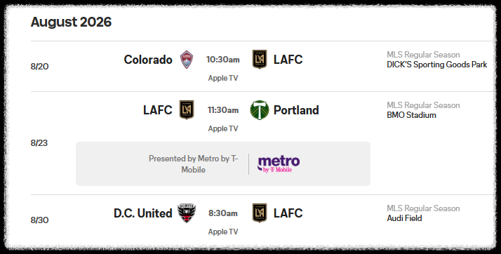 LAFC 경기일정