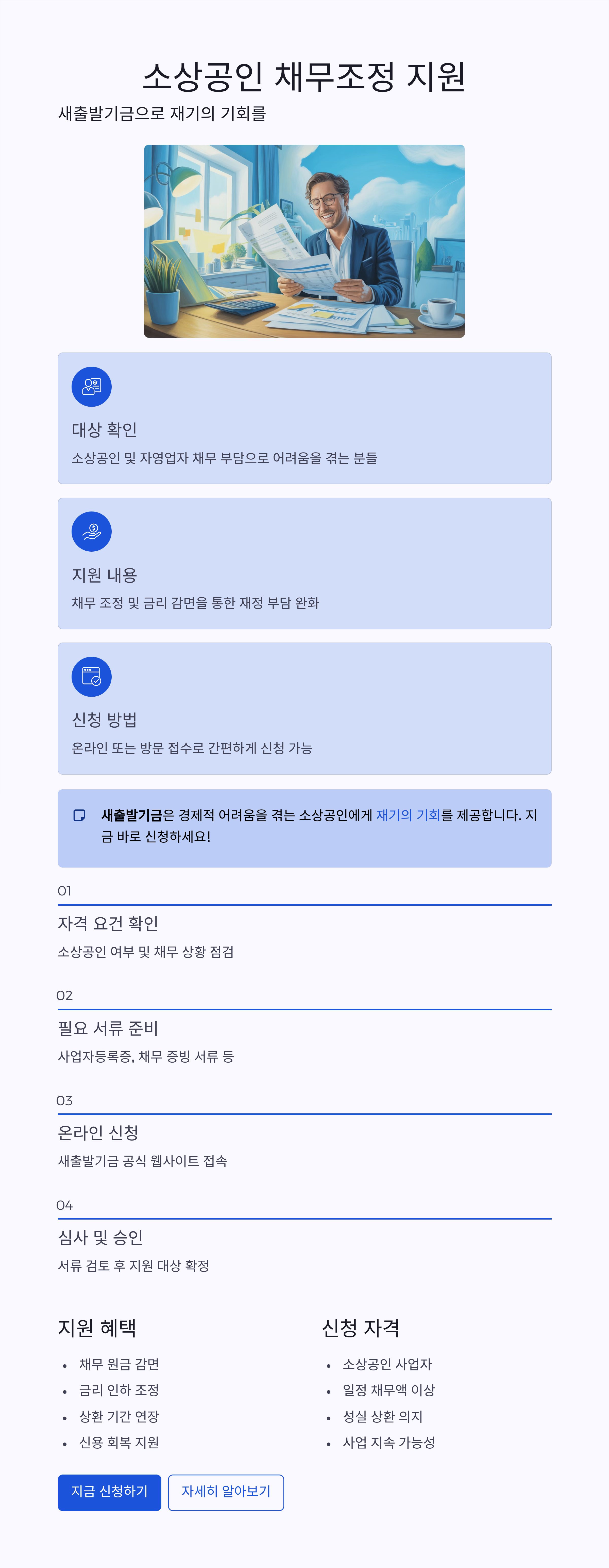 소상공인 채무조정 지원, 새출발기금 대상신청 내용방법 완벽