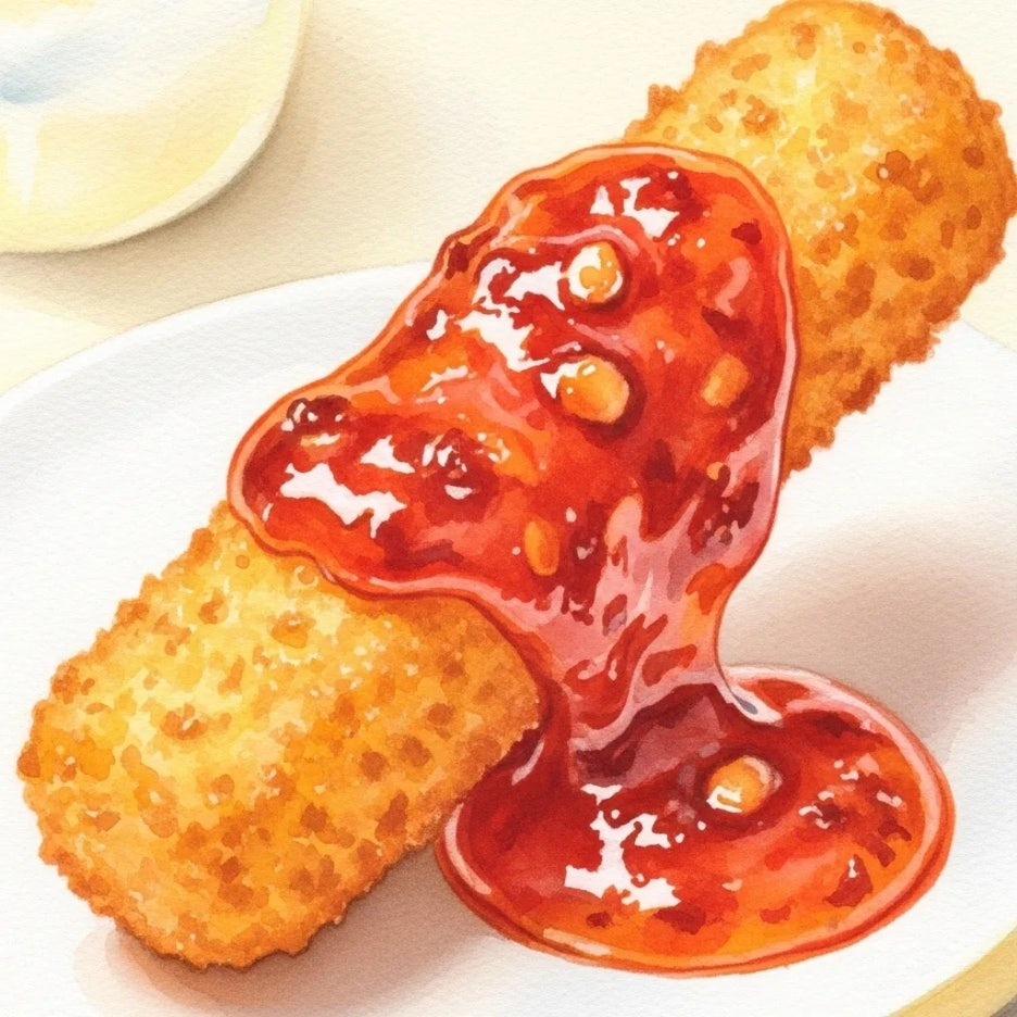 매콤달콤한 칠리스 소스가 핫도그에 어우러진 모습