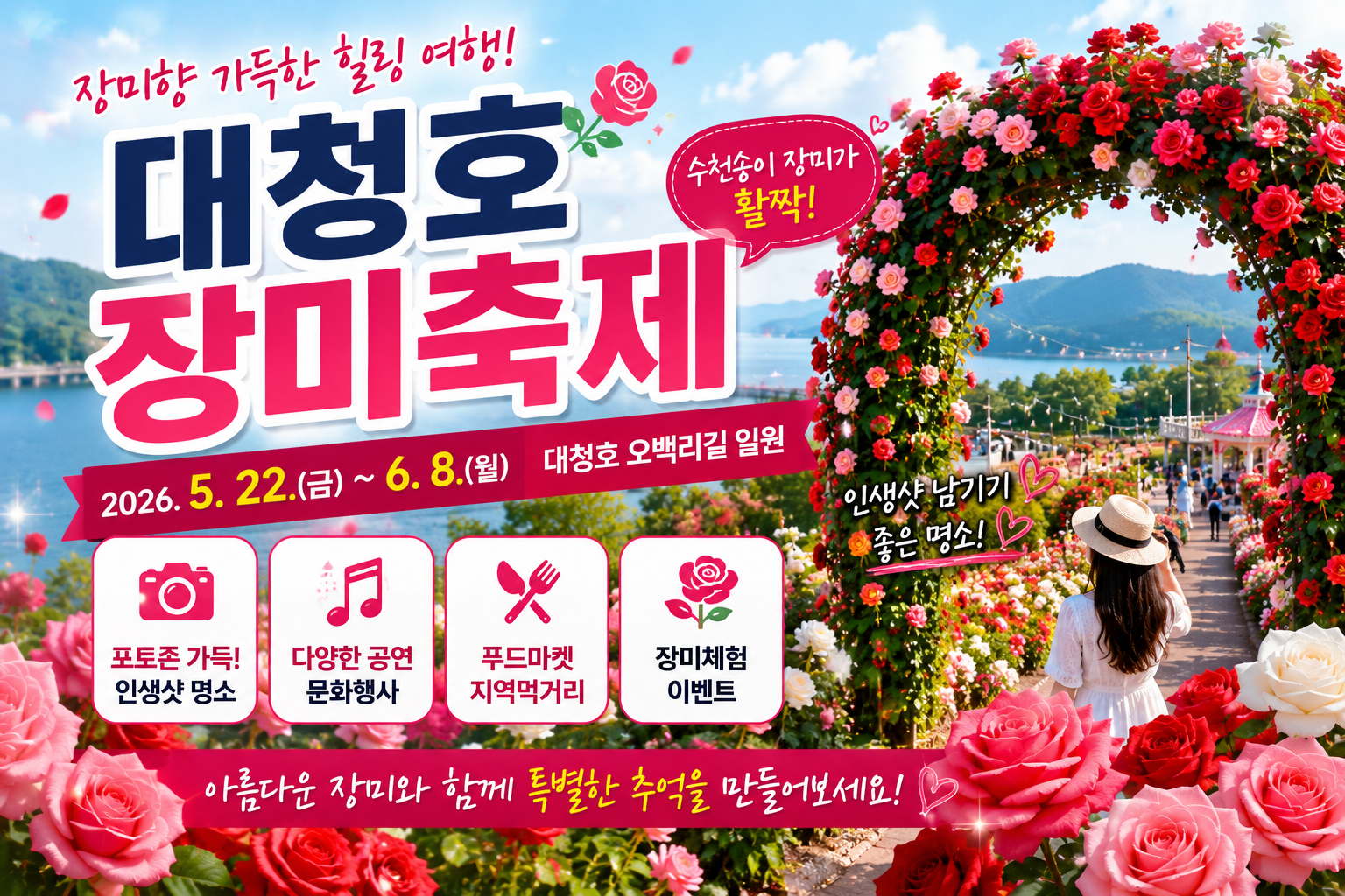 대청호 장미축제｜장미꽃 향기 가득한 대청호 오백리길 여행