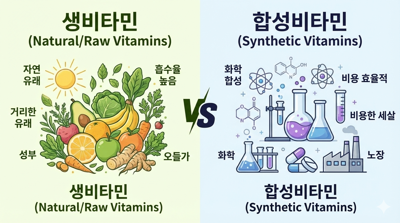 생비타민과 합성비타민의 비교 이미지