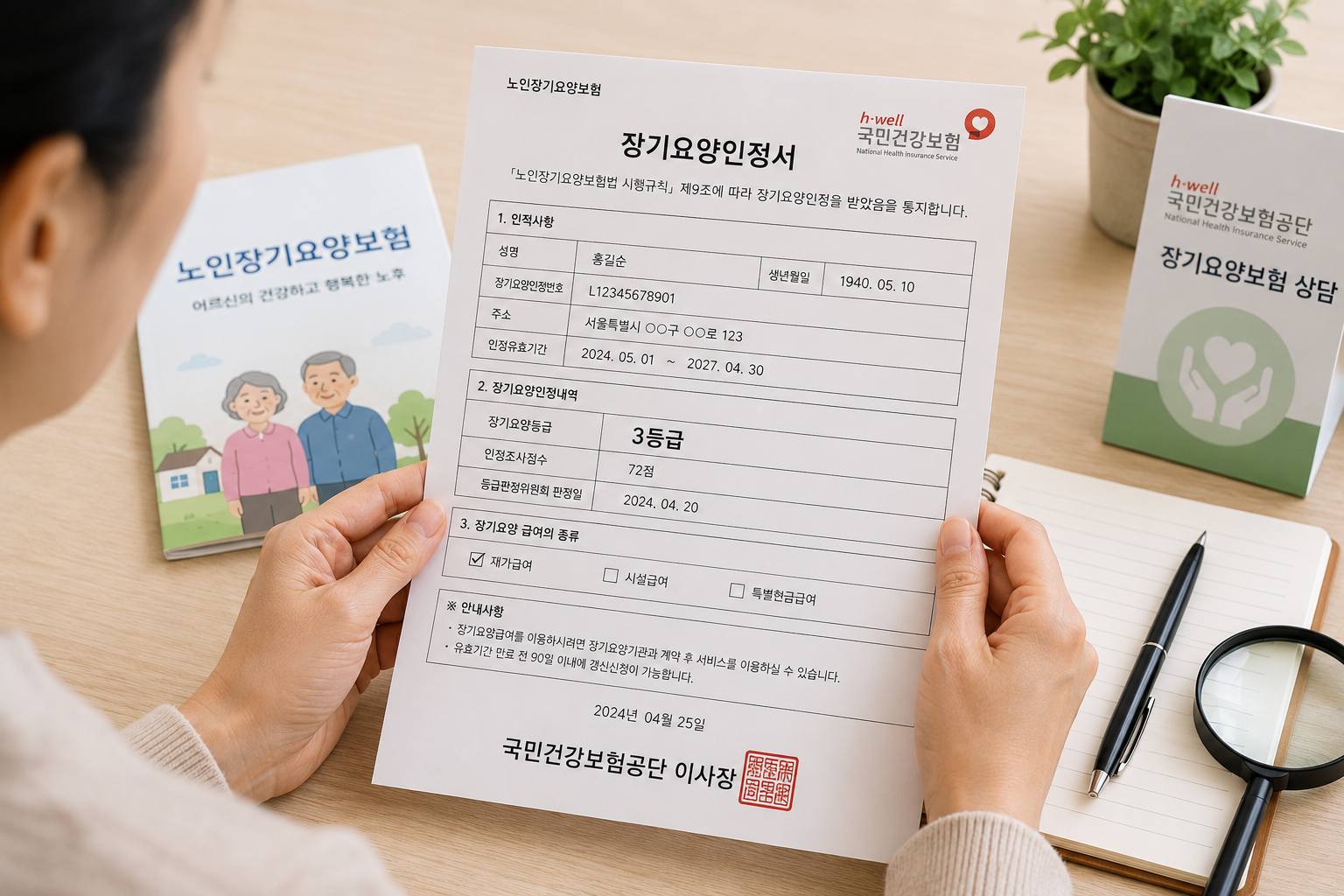 장기요양인정서를 확인하는 보호자의 모습
