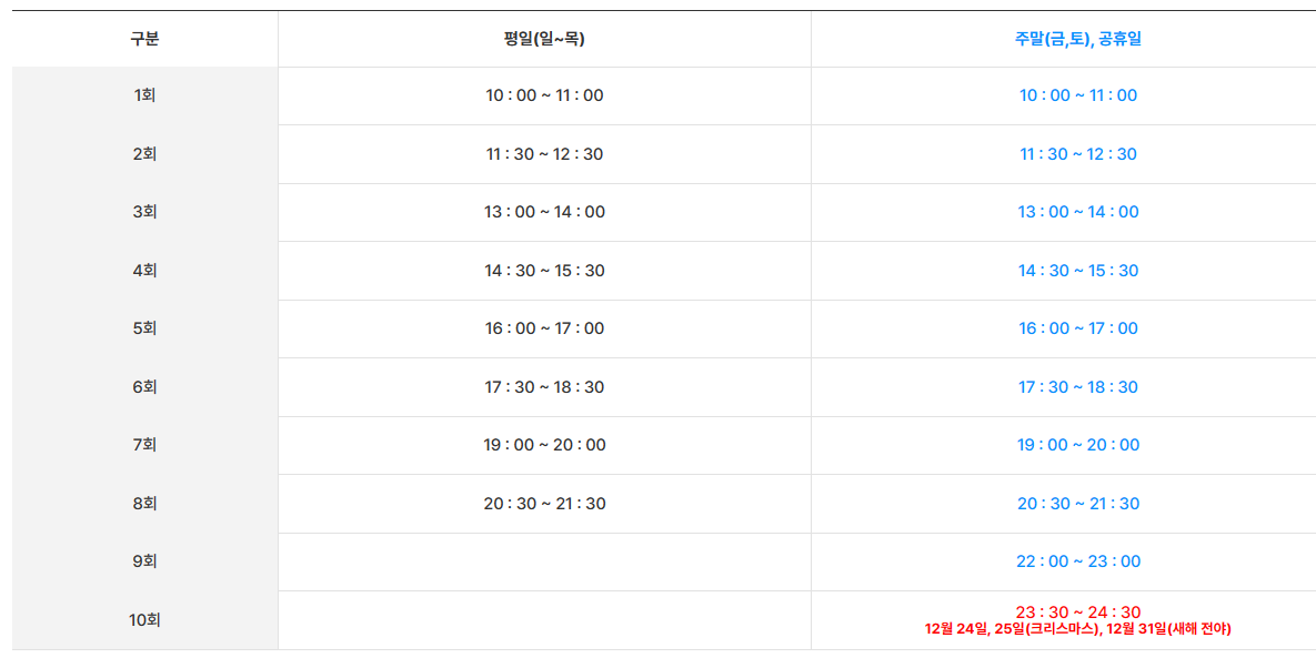 서울공장 스케이트장 운영시간 (서울특별시)