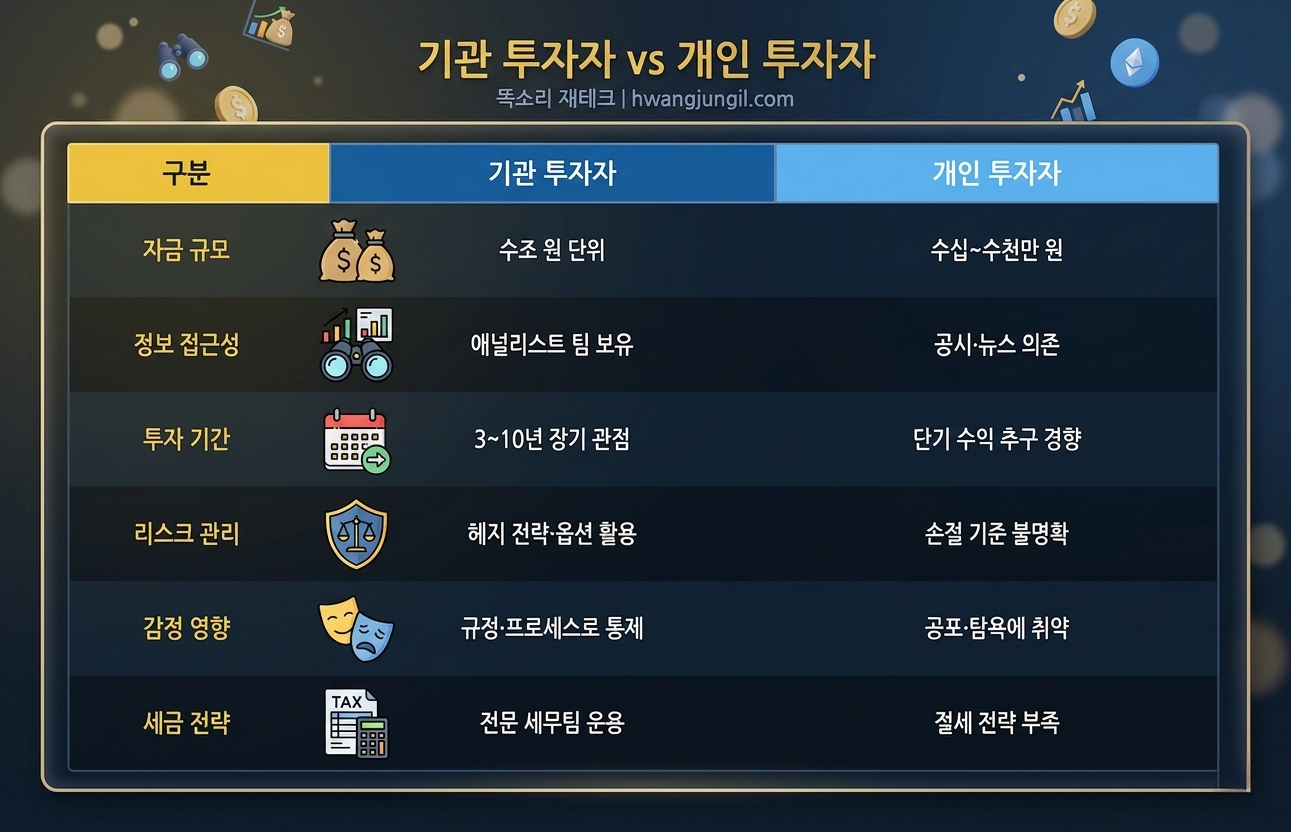 기관 vs 개인 6개 항목 비교표