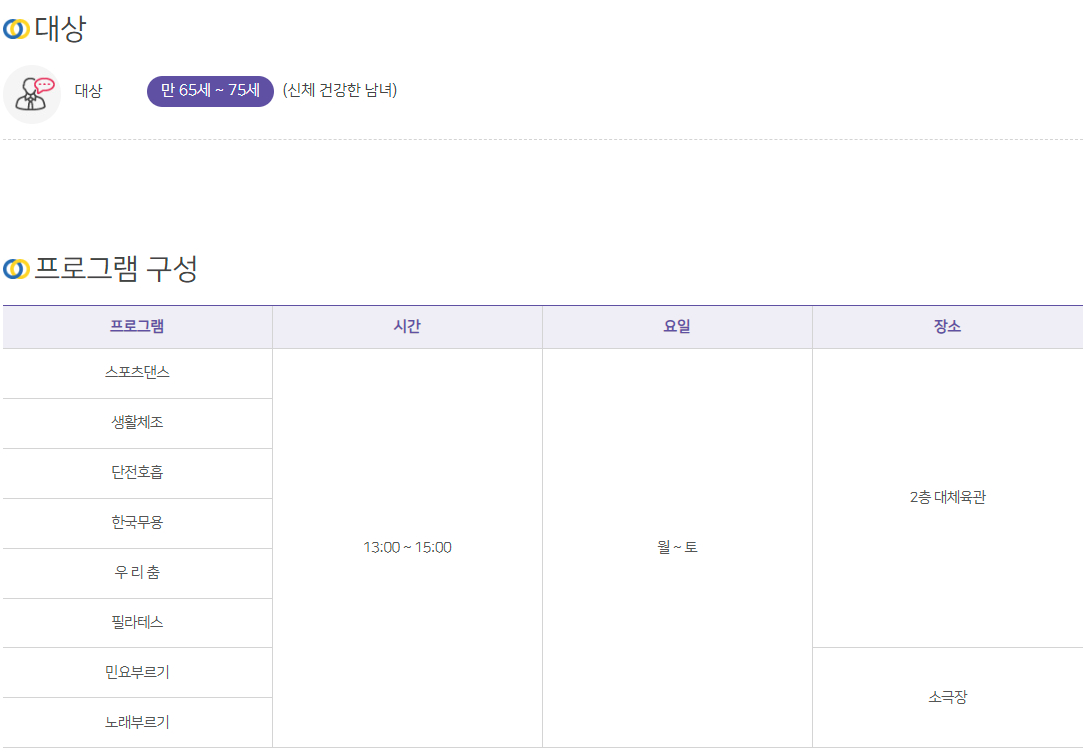 올림픽기념국민생활관 부산사회체육센터 늘푸른교육원 대상, 회비, 프로그램 구성 등 안내