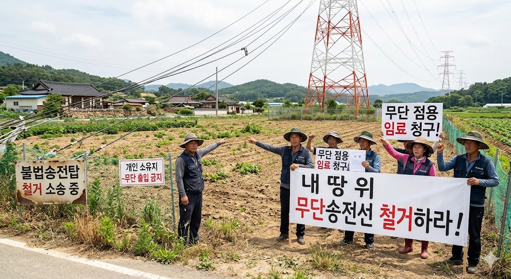 무단송전선 철거를 주장하는 사진