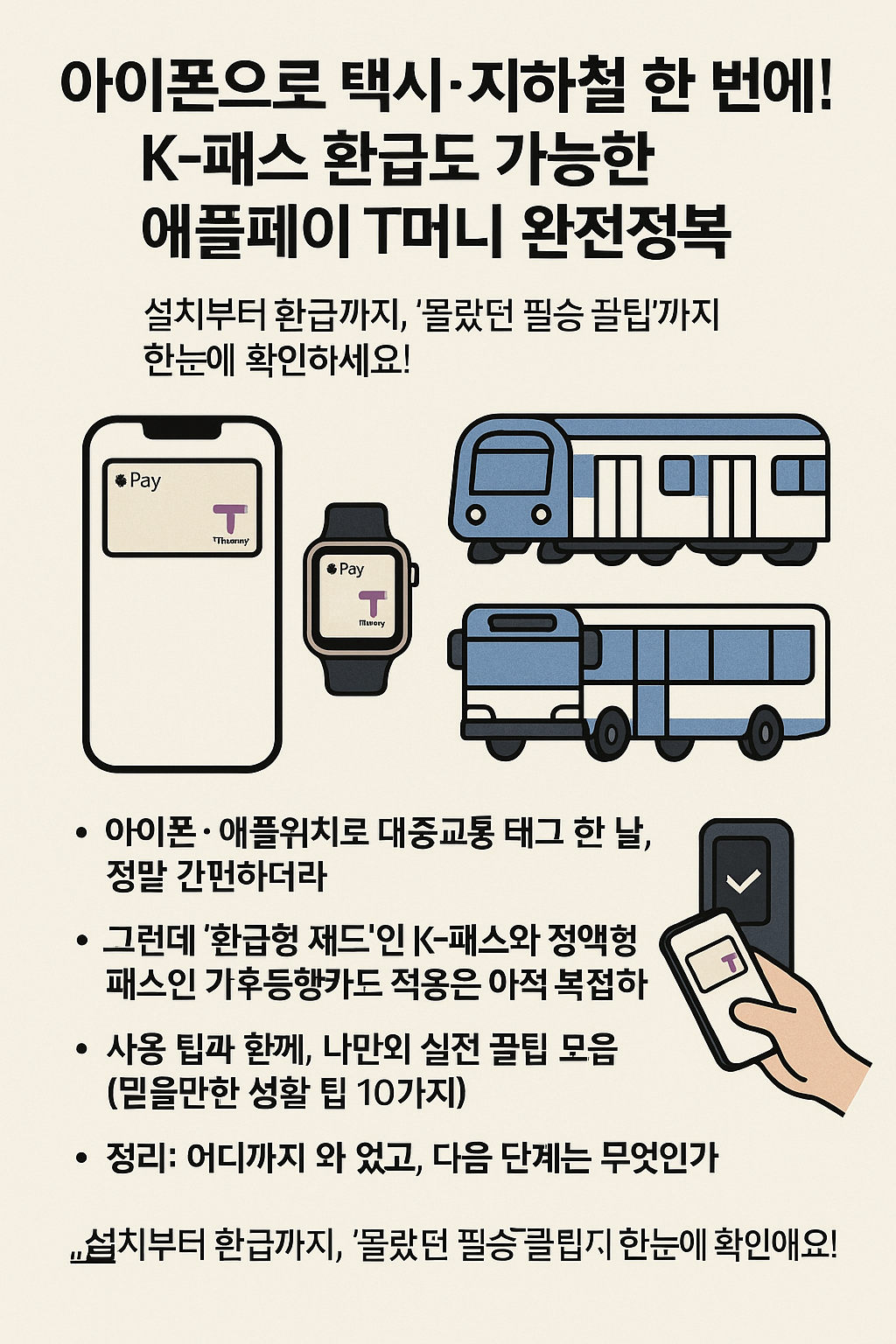 &ldquo;아이폰으로 택시&middot;지하철 한 번에! K-패스 환급도 가능한 애플페이 T머니 완전정복&rdquo;