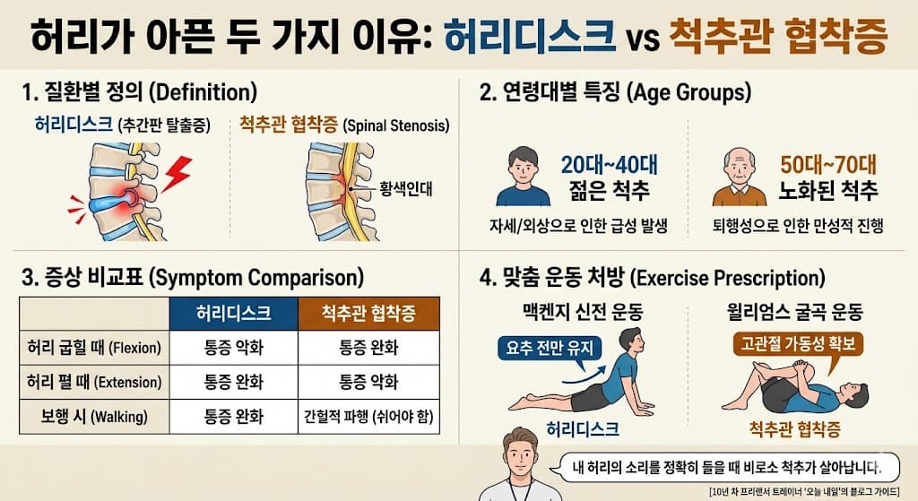 허리디스크 vs 척추관협착증 차이