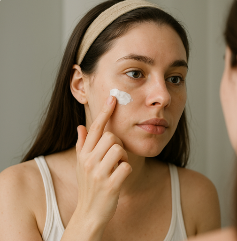 시카크림을 바르고 있는 여성 사진