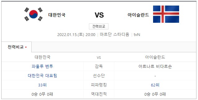 한국 vs 아이슬란드 경기 일정