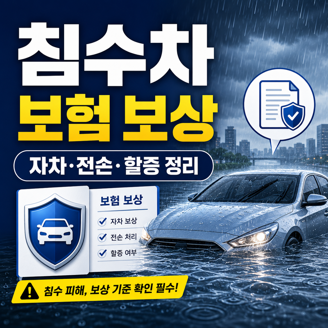 침수차 보험 보상 총정리: 자차보험&middot;보상 제외&middot;전손 처리&middot;보험료 할증