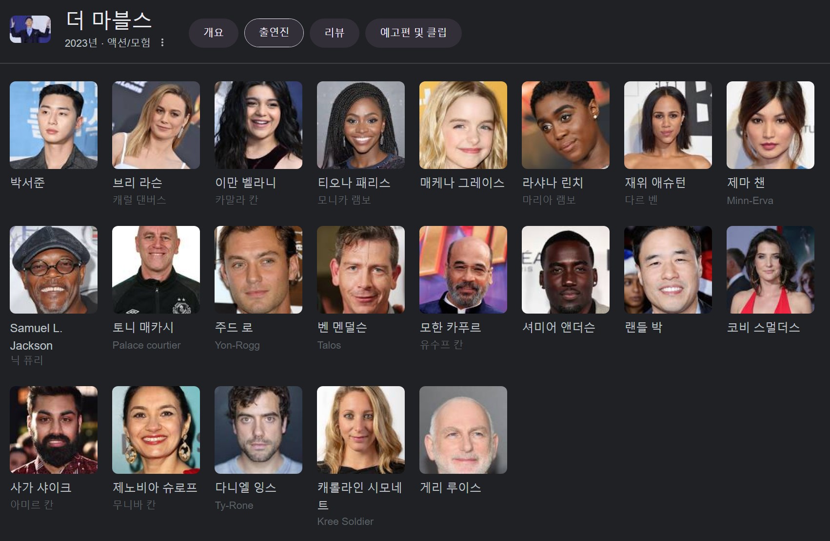 더 마블스 출연진