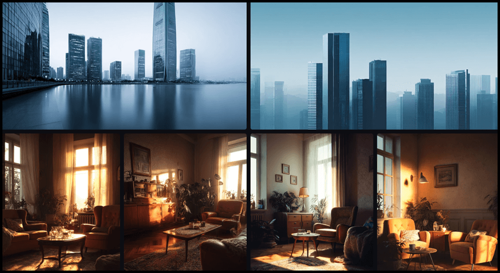 따뜻한 빈티지 차가운 모던 Midjourney 실습 예시