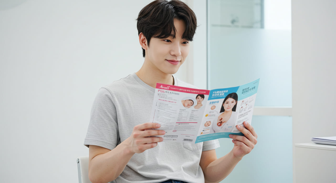 예방접종 팁을 기록하는 한국인 남성