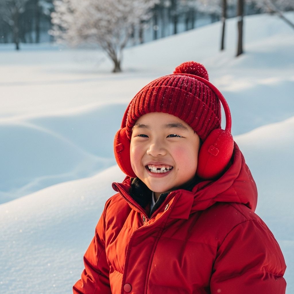 친환경보일러 보조금&amp;#44; 눈 밭에서 웃고있는 아이