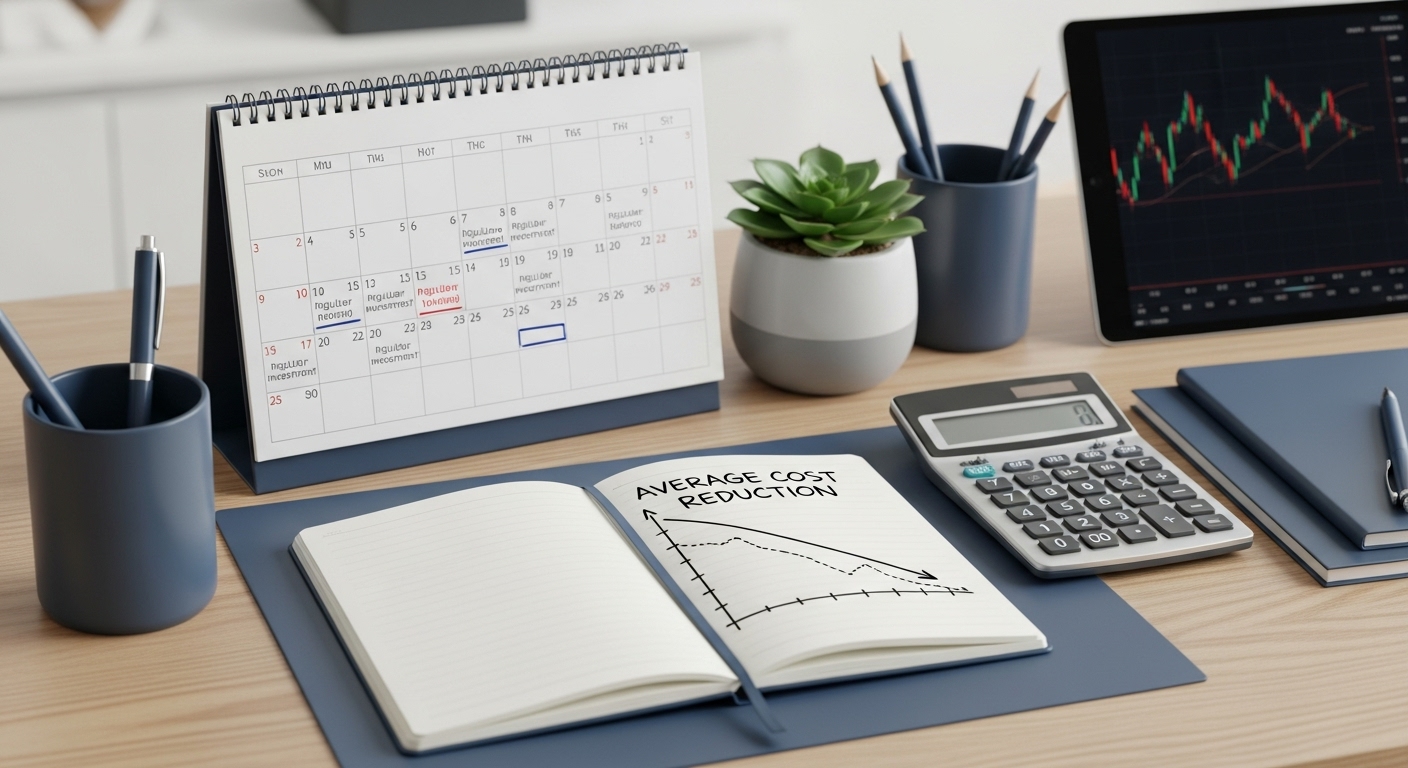 계획적인 분할 매수를 보여주는 재정 계획표와 투자 도구들