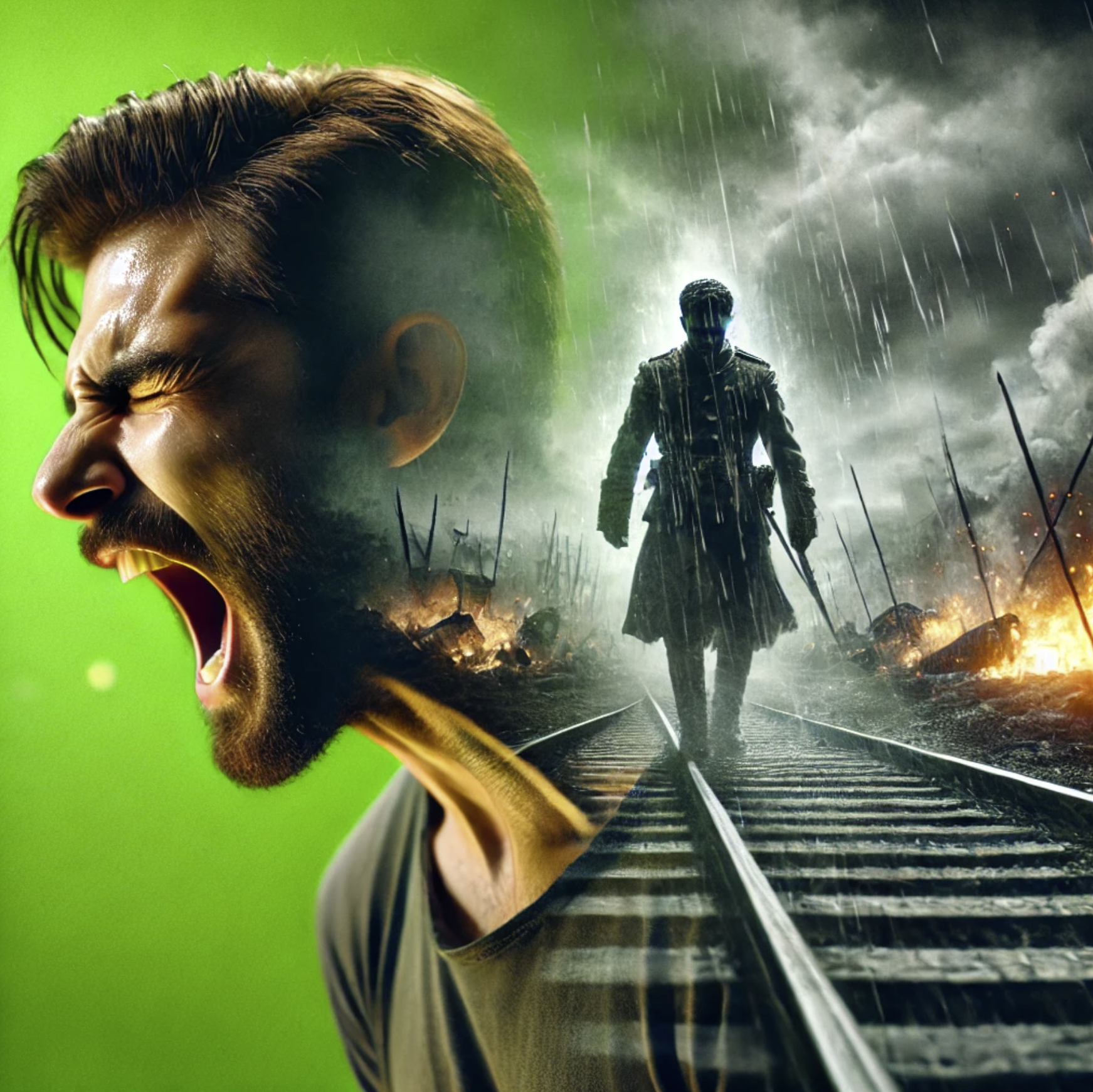 크로마키 앞에서 연기하는 배우